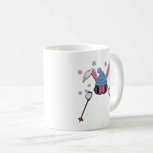 Faux yarn skiing rabbit winter humor kaffeetasse (VorderseiteRechts)