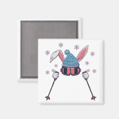 Faux yarn skiing rabbit winter humor magnet (Vorderseite/Rückseite)