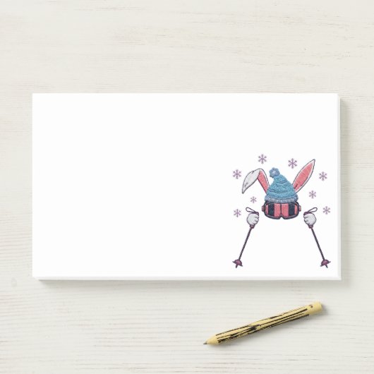 Faux yarn skiing rabbit winter humor post-it klebezettel (Auf Schreibtisch)