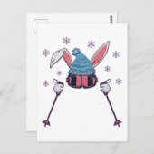 Faux yarn skiing rabbit winter humor postkarte (Vorne/Hinten)
