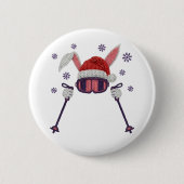 Faux yarn skiing rabbit with Santa hat winter humo Button (Vorderseite)