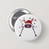 Faux yarn skiing rabbit with Santa hat winter humo Button (Vorne & Hinten)