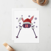 Faux yarn skiing rabbit with Santa hat winter humo Mitteilungskarte (Vorderseite/Rückseite Beispiel)