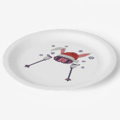 Faux yarn skiing rabbit with Santa hat winter humo Pappteller (Schrägansicht)