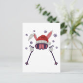 Faux yarn skiing rabbit with Santa hat winter humo Postkarte (Stehend Vorderseite)