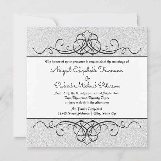 FauxGlitter Formal Vintage Blüh-Hochzeit Einladung (Vorderseite)