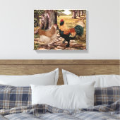 Faverolle Lachs Rooster und Hen in bewaldetem Rahm Leinwanddruck (Insitu (Schlafzimmer))