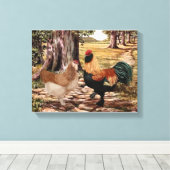 Faverolle Lachs Rooster und Hen in bewaldetem Rahm Leinwanddruck (Insitu (Holzboden))