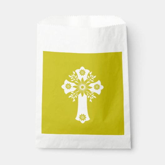Favor Bags Floral Cross Christening Yellow Geschenktütchen (Vorderseite)