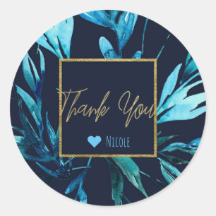 Favor Blaues Wasserfarben-Botanik-Glamour für Brau Runder Aufkleber