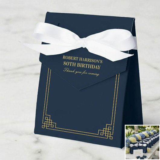 Favor Boxes Chic Navy Gold Art Deco 80th Birthday Geschenkschachtel