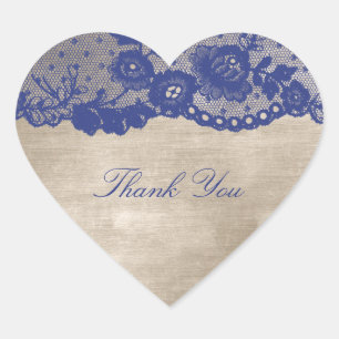 Favor Heart Ivory Cram Blue Navy Lace Vielen Dank Herz-Aufkleber