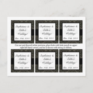 Favor Tags Black und Gray Damask Verziert Postkarte
