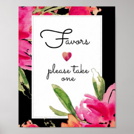 Favor Wedding Sign | Fuchsia-Blume für Wasserfarbe Poster