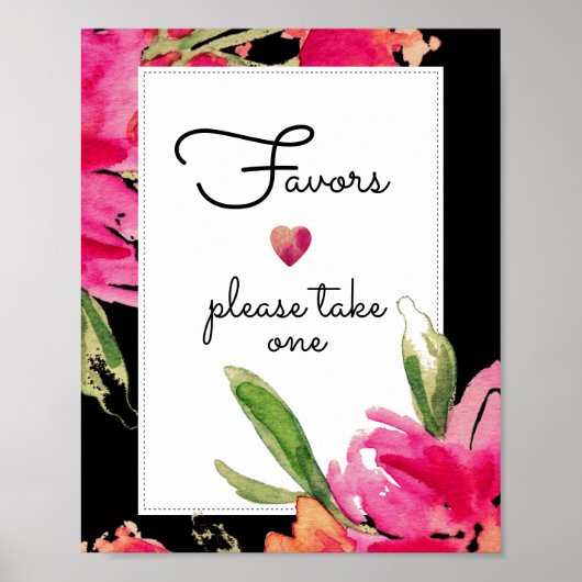 Favor Wedding Sign | Fuchsia-Blume für Wasserfarbe Poster (Vorne)