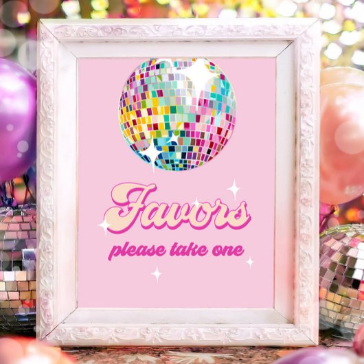 Favorisiert Disco-Kugel Retro Groovy Mädchen Rosa  Poster