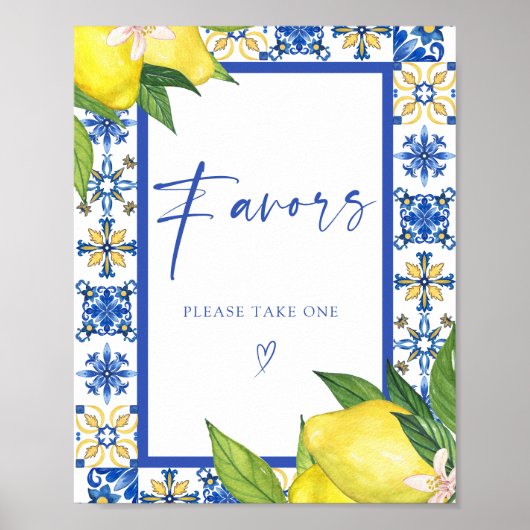 Favorit Blue Tiles Lemons Brautparty Sign Poster (Vorne)