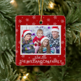 Favorit Foto auf Weihnachtsrot mit Schneeflocken Keramikornament