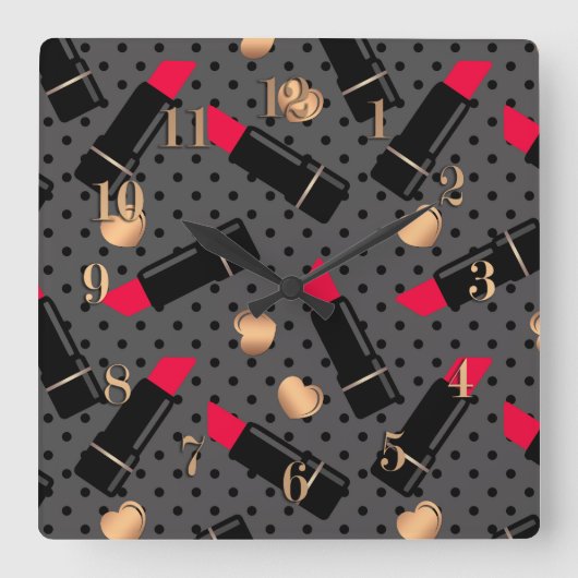 Favorit Lippenstift Quadratische Wanduhr (Vorderseite)