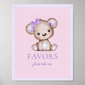 Favorit Table Niedlich Girl Lila Bear Baby Shower Poster (Vorne)