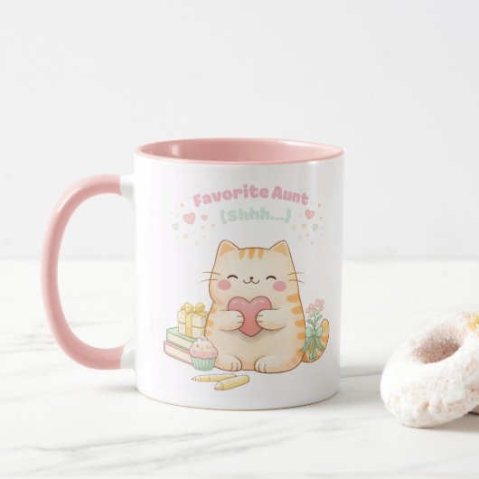 Favorite Aunt Shh Cute Kawaii Kitty Cat Sweet Pink Tasse (Mit Donut)