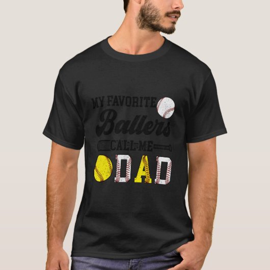 Favorite Ballers Call Me Dad Softball Baseball Dad T-Shirt (Vorderseite)