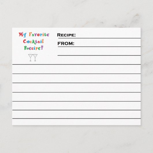"Favorite Cocktail" Rezeptionskarten Postkarte (Vorderseite)