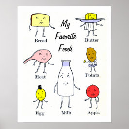 Favorite Foods Vintag Kitchart Poster