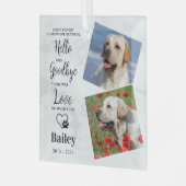 Favorite Hello Custom 2 Foto Dog Pet Memorial Ornament Aus Glas (Vorderseite links)