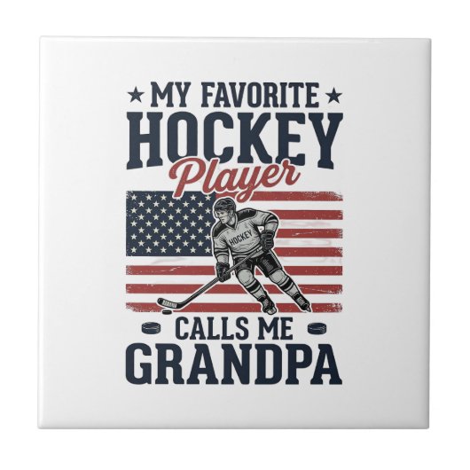 Favorite Hockey Player Calls Me Grandpa Vintage Sh Fliese (Vorderseite)