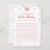 Favorite memory of the wedding Shower Game Card Einladung (Vorderseite)