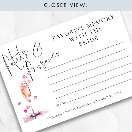 Favorite Memory Petals Prosecco Brautparty Karte