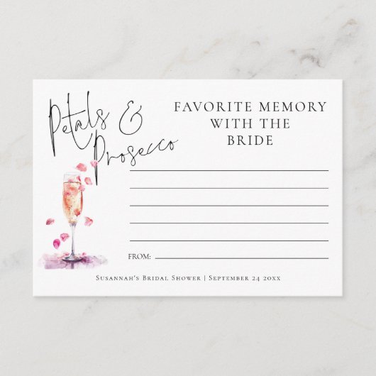 Favorite Memory Petals Prosecco Brautparty Karte (Vorderseite)