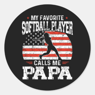 Favorite Softball Player ruft mich Papa Funny Fath Runder Aufkleber