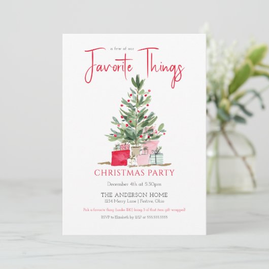 Favorite Things Christmas Party Invitation Einladung (Stehend Vorderseite)