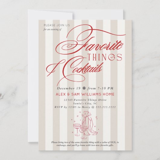 Favorite Things & Cocktails Holiday Gift Exchange Einladung (Vorderseite)