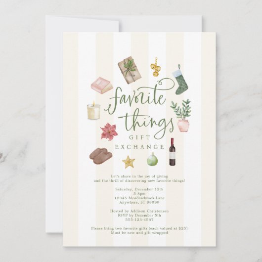 Favorite Things Geschenk Austausch Weihnachts-Part Einladung (Vorderseite)