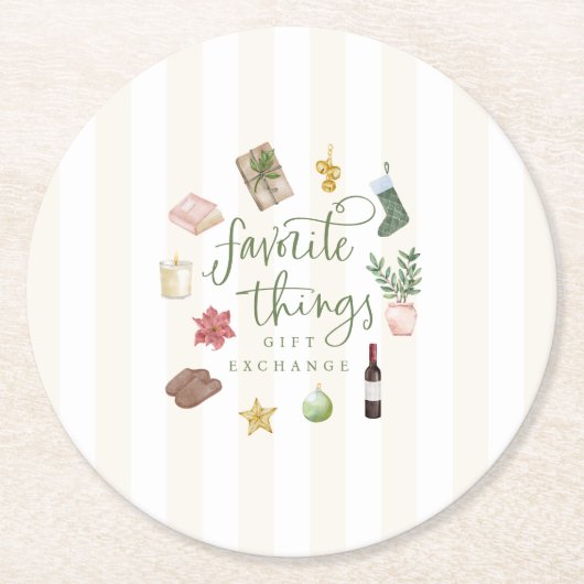 Favorite Things Geschenk Austausch Weihnachts-Part Runder Pappuntersetzer (Vorderseite)