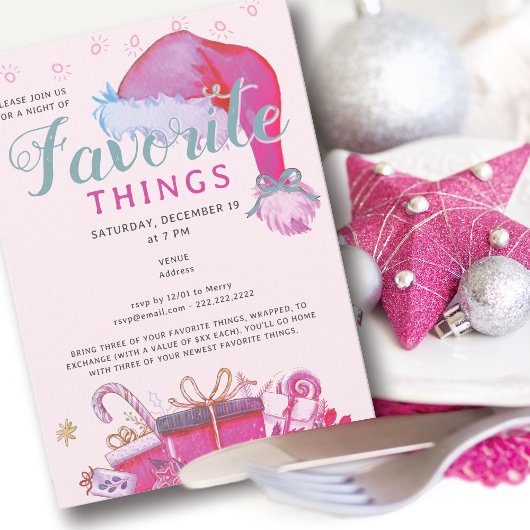 Favorite Things Party Holiday Pink Gift Exchange Einladung