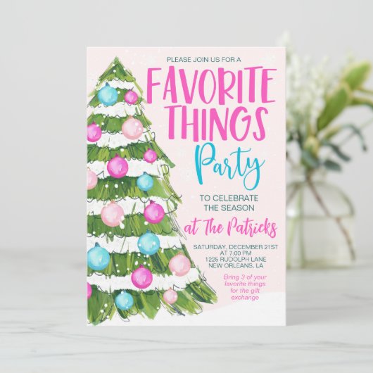 Favorite Things Weihnachts-Party Einladung (Stehend Vorderseite)