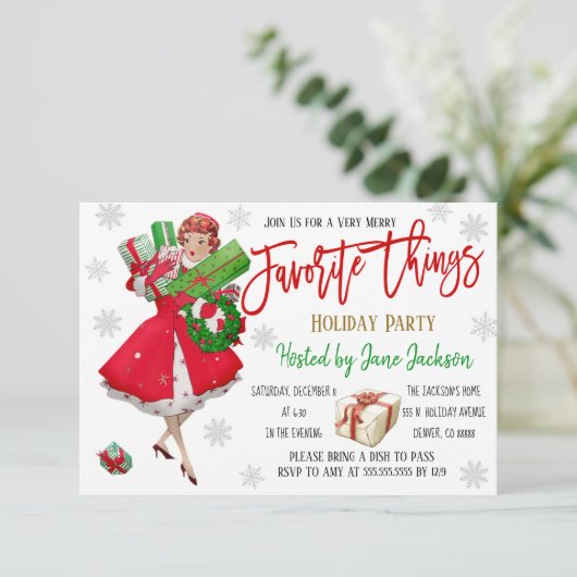 Favorite Things Weihnachts-Party Einladung (Stehend Vorderseite)