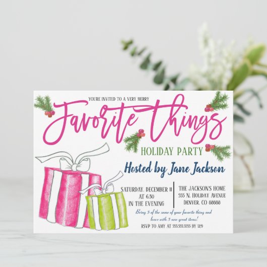 Favorite Things Weihnachts-Party Einladung (Stehend Vorderseite)