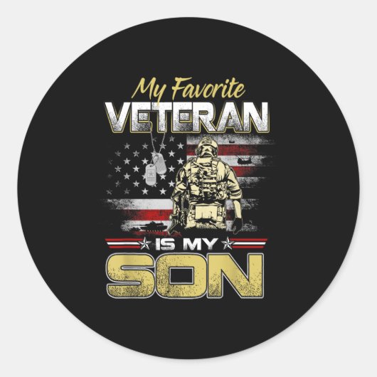 Favorite veteran is son veterans day patriotic men runder aufkleber (Vorderseite)