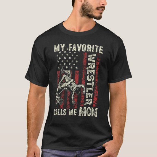 Favorite Wrestler nennt mich Mama US Flag Wrestlin T-Shirt (Vorderseite)
