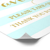 Favoriten Baby Shower Sign Blue Stripe Gold Confet Poster (Ecke)
