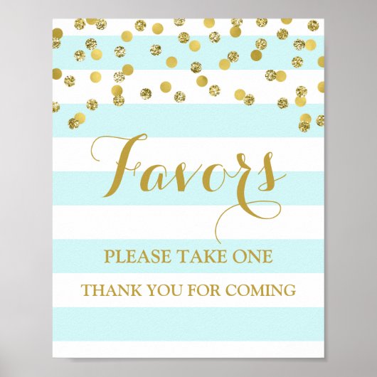 Favoriten Baby Shower Sign Blue Stripe Gold Confet Poster (Vorne)