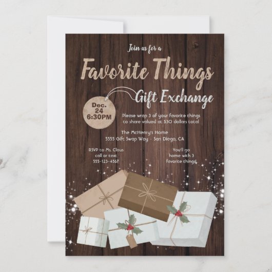 Favoritenklänge Geschenke Exchange braune Papierpa Einladung (Vorderseite)