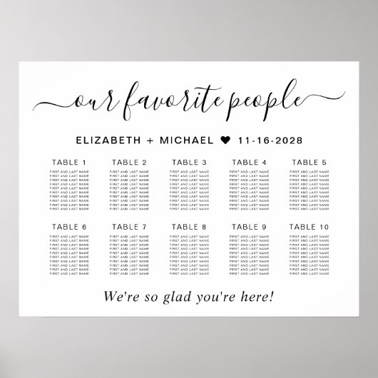 Favoritenleute 10 Tabelle Hochzeitssatellitenkarte Poster (Vorne)