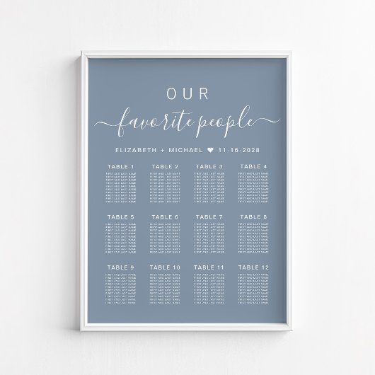 Favoritenleute 12 Tabelle Hochzeitssatellitenkarte Poster