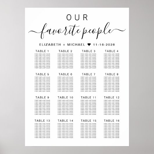 Favoritenleute 16 Tabelle Hochzeitssatellite Poster (Vorne)